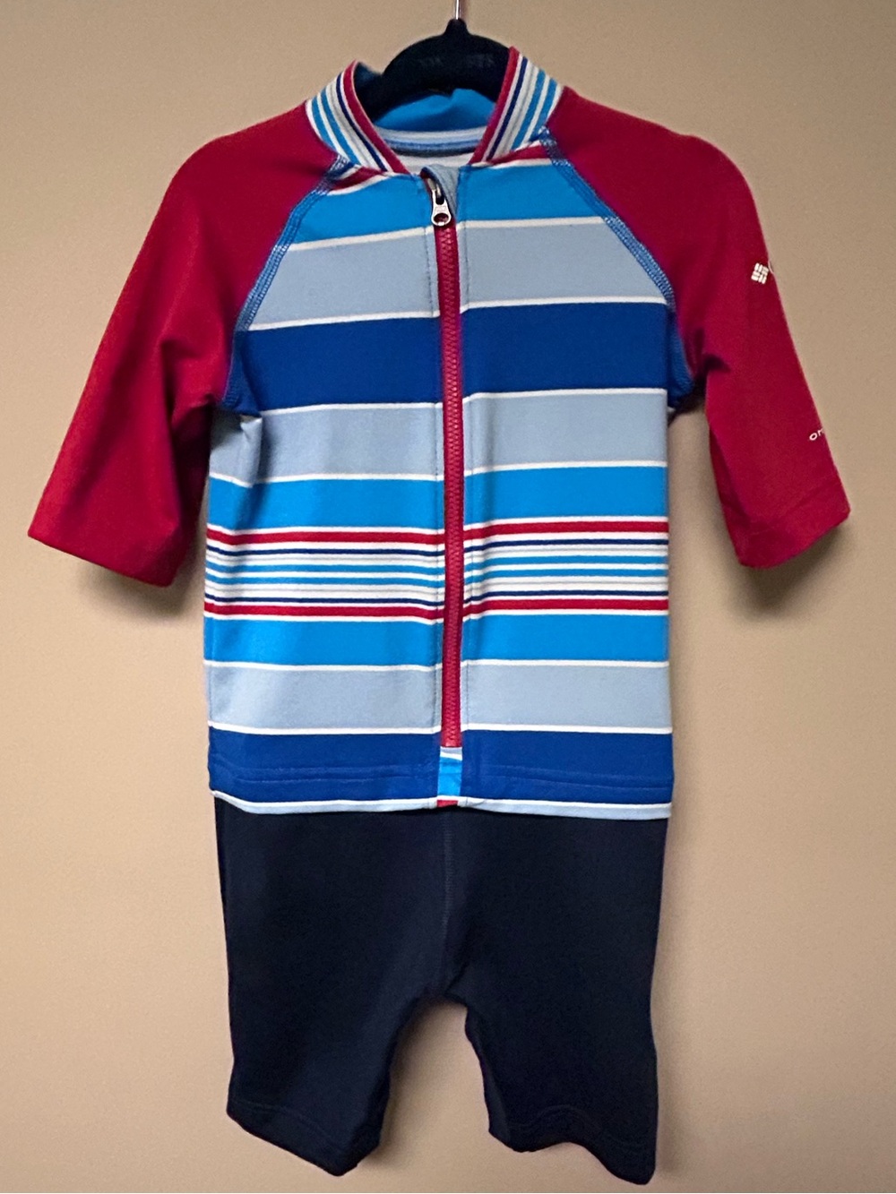 Columbia Kids' Short-Sleeve Rashguard Suit - Blue, Light Blue & Red